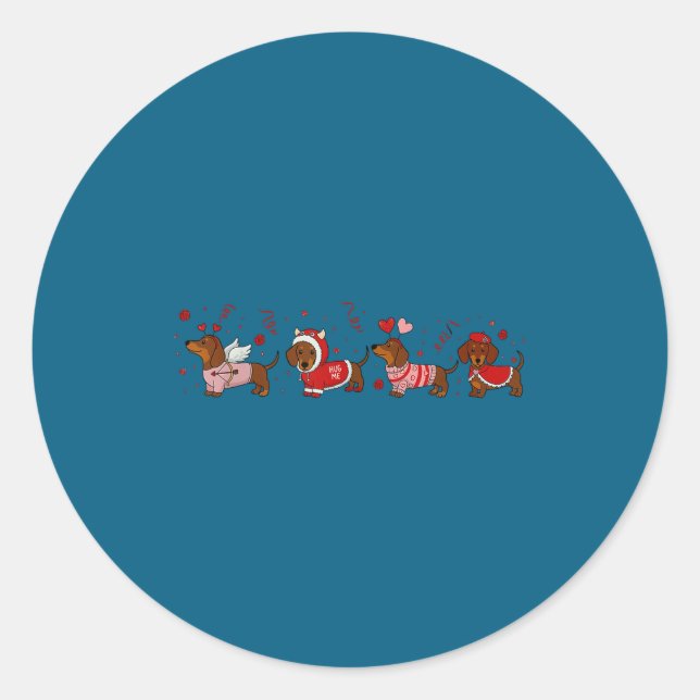 Adesivo Redondo Dachshund Valentine Dachshund Valentine’s Day Saus (Frente)