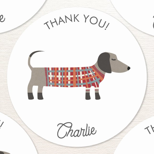Adesivo Redondo Dachshund Wiener Dog Personalizado Obrigado (Fun personalized Dachshund Wiener Sausage Dog thank you sticker)