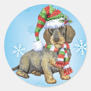 Adesivo Redondo Dachshund Wirehaired feliz de Howlidays