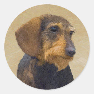 Adesivo Redondo Dachshund (Wirehaired) Pintura Original para Cacho