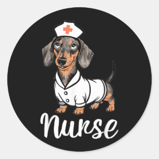Adesivo Redondo Dachshunds Enfermeiros Vestidos Adoráveis Enfermei