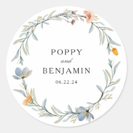 Adesivo Redondo Dacil Floral Wildflower Wreath Wedding