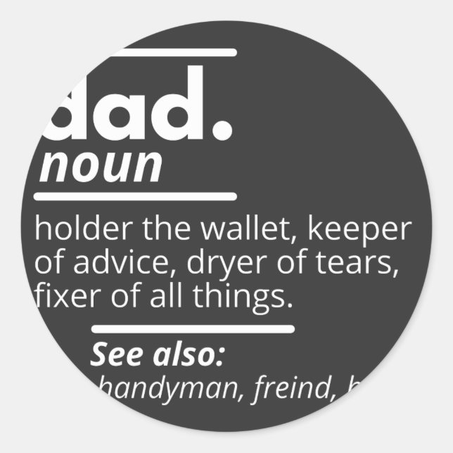 Adesivo Redondo Dad Dictionary Definition - Funny Fathers Day Gift (Frente)