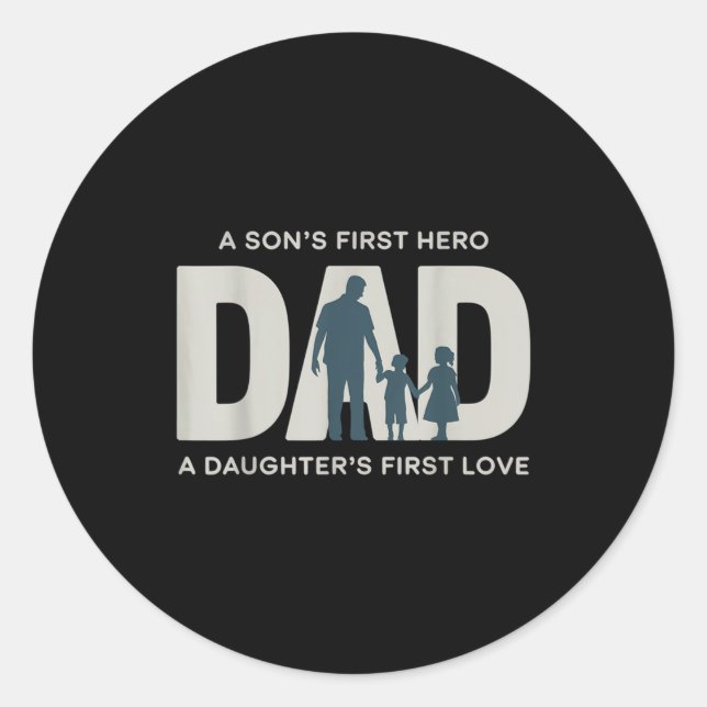 Adesivo Redondo Dad Holding Kids Family Silhouette Father Quote  (Frente)