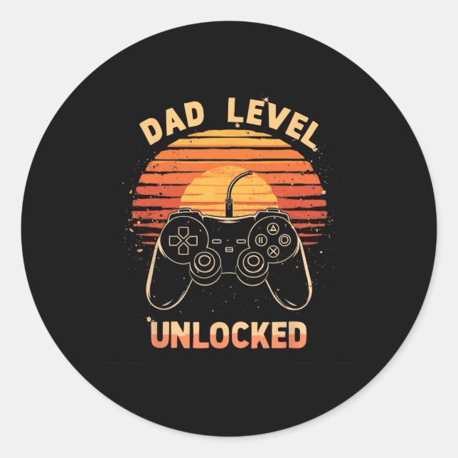Adesivo Redondo Dad Level Unlocked Funny Retro New Dad Gamer  (Frente)