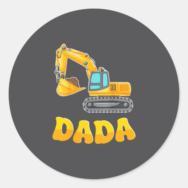 Adesivo Redondo Dada The Birthday Boy Excavator Construction Famil (Frente)