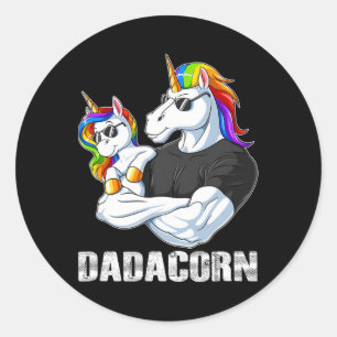 Adesivo Redondo Dadacorn - Pai Unicórnio E Família Bebê Correspond