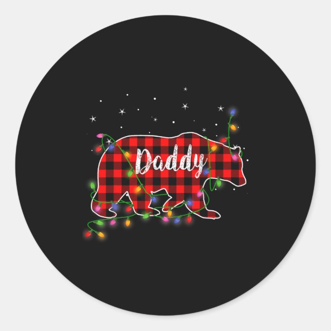 Adesivo Redondo Daddy Bear Red Plaid Christmas Pajama Family Gift  (Frente)