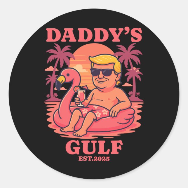Adesivo Redondo Daddy's Gulf 2025 Funny Daddy Trump Daddys Retro V (Frente)