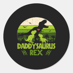Adesivo Redondo Daddysaurus Rex 2 Crianças Dinossauro Para Pais