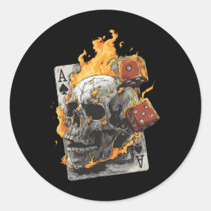 Adesivo Redondo Dados de Chamas de Caveira Cartas de Jogar Poker T