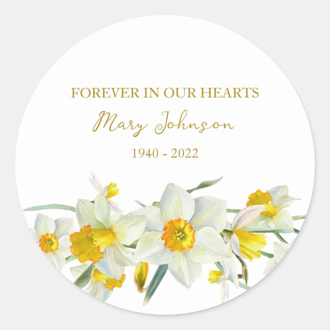 Adesivo Redondo Daffodil Memorial Funeral Classic Round Sticker (Frente)