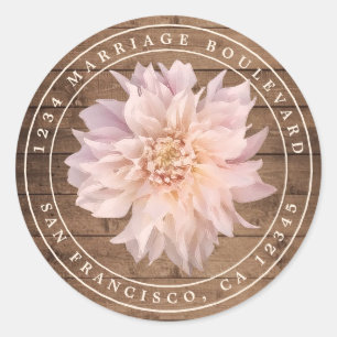 Adesivo Redondo Dahlia Flower Rustic Wood Wedding Endereço C