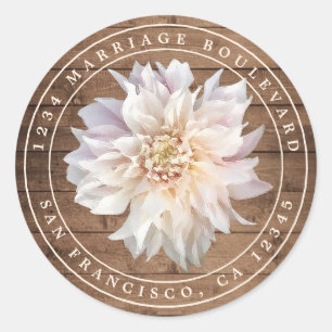 Adesivo Redondo Dahlia Flower Rustic Wood Wedding Endereço de Dev