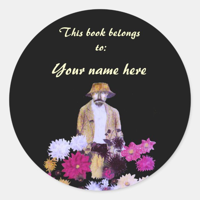 Adesivo Redondo Dahlia Gardener Bookplate Sticker (Frente)
