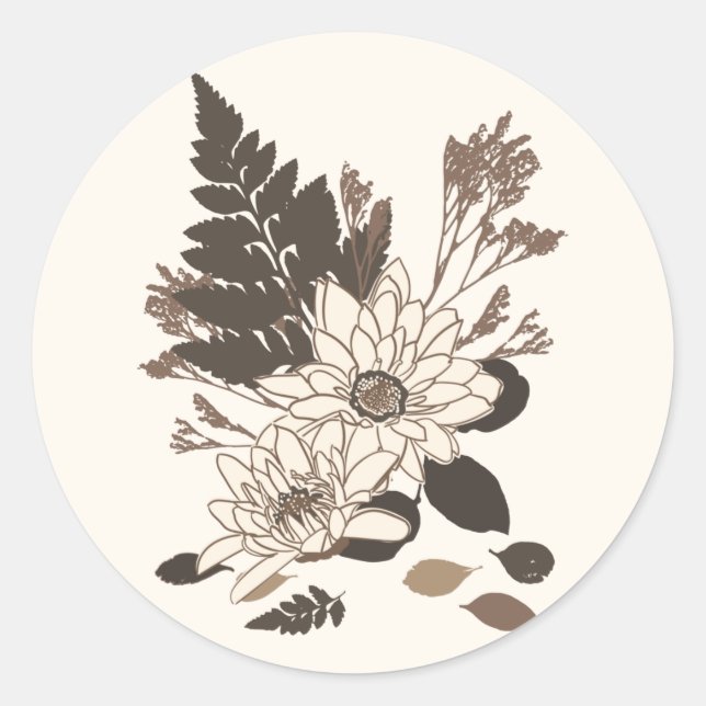 Adesivo Redondo Daisies and Leaves - transparente no creme. (Frente)