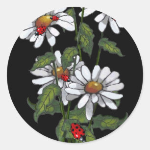 Adesivo Redondo Daisies com Damybugs em Preto: Arte
