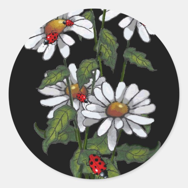 Adesivo Redondo Daisies com Damybugs em Preto: Arte (Frente)
