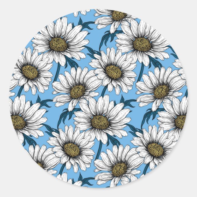 Adesivo Redondo Daisies, flores silvestres em azul (Frente)