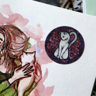 Adesivo Redondo Daisies Mouro de Gato Branco                      