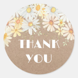 Adesivo Redondo Daisies no papel kraft te obrigado