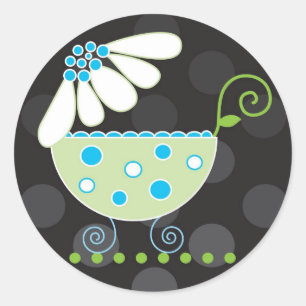 Adesivo Redondo Daisy Baby Invitation ou Favor Sticker