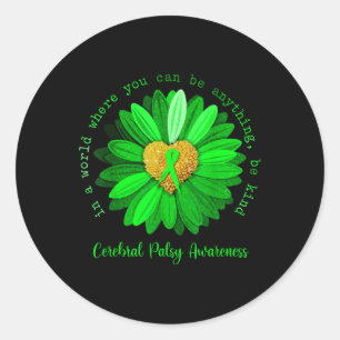 Adesivo Redondo Daisy Be Kind Cerebral Palsy Awarness Green Ribbo