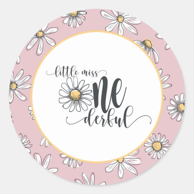 Adesivo Redondo Daisy Birthday Sticker - Pequena Senhorita ONE (Frente)