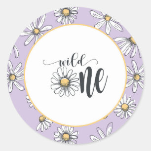 Adesivo Redondo Daisy Birthday Sticker - Wild One - Purple