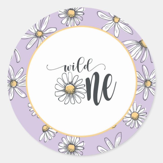 Adesivo Redondo Daisy Birthday Sticker - Wild One - Purple (Frente)