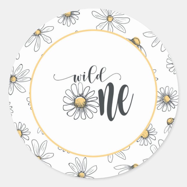 Adesivo Redondo Daisy Birthday Sticker - Wild One - White (Frente)