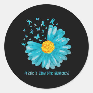 Adesivo Redondo Daisy Butterfly Teal Ribbon Fragile X Síndrome de