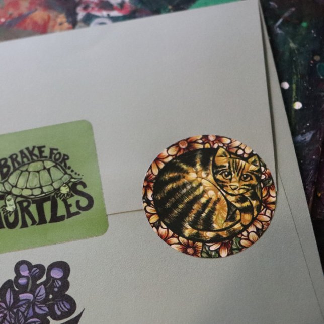 Adesivo Redondo Daisy Cat Floral Cats tabuday (Criador carregado)