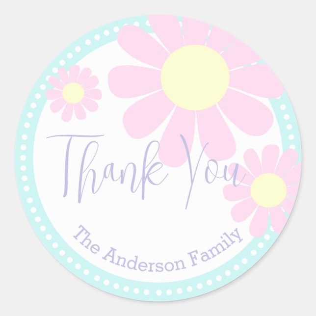 Adesivo Redondo Daisy Chá de fraldas Obrigado Blue Sticker (Frente)