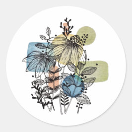 Adesivo Redondo Daisy Doodle Em Tinta E Aquarela