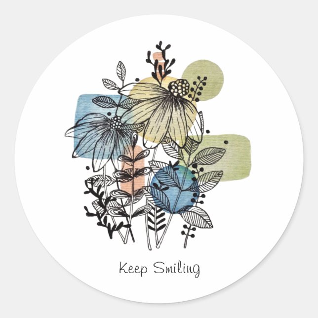 Adesivo Redondo Daisy Doodle Em Tinta E Aquarela (Frente)