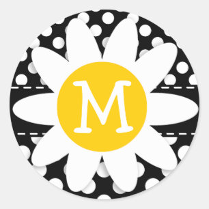 Adesivo Redondo Daisy em Bolinhas Pretas e Brancas