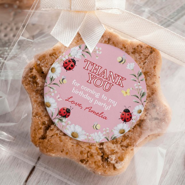 Adesivo Redondo Daisy Floral Little Love Bug Birthday Party (Criador carregado)