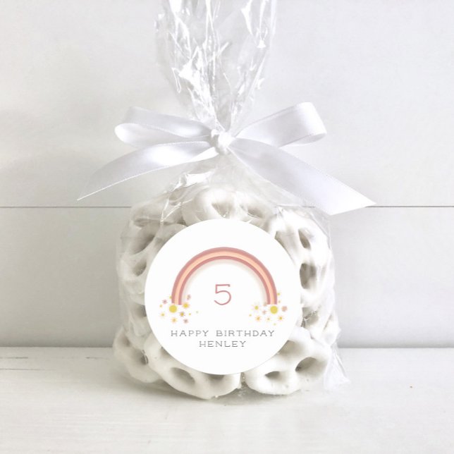 Adesivo Redondo Daisy Floral Rainbow Girls Birthday (Criador carregado)