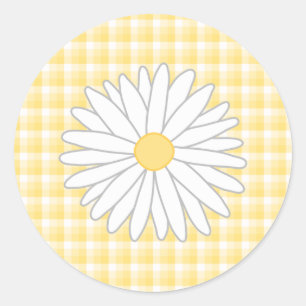 Adesivo Redondo Daisy Flower em Amarelo e Branco.