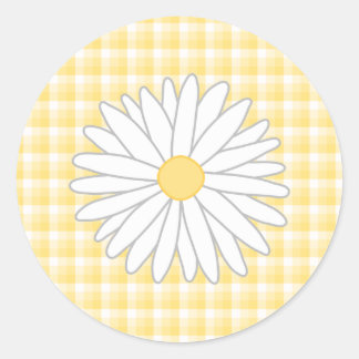 Adesivo Redondo Daisy Flower em Amarelo e Branco.