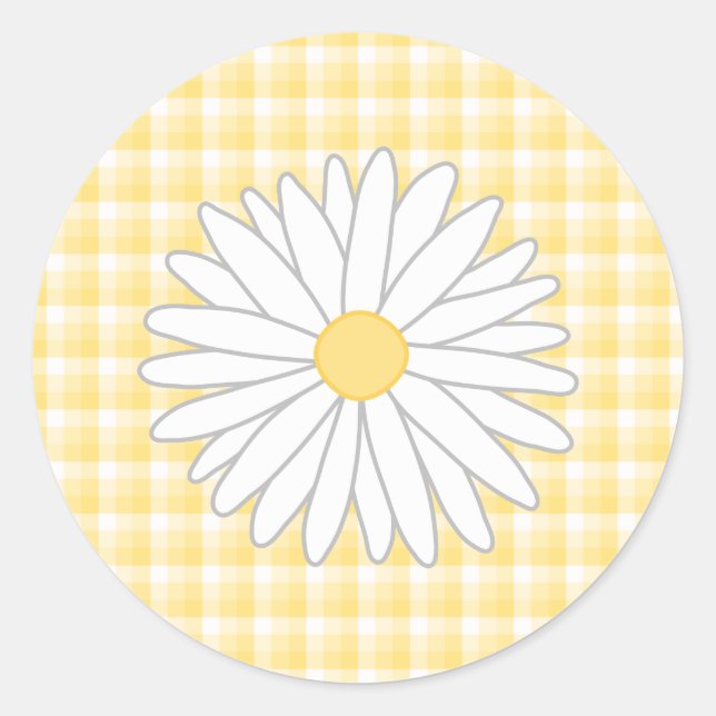 Adesivo Redondo Daisy Flower em Amarelo e Branco. (Frente)