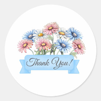 Adesivo Redondo Daisy Flowers com Banner Floral Obrigado