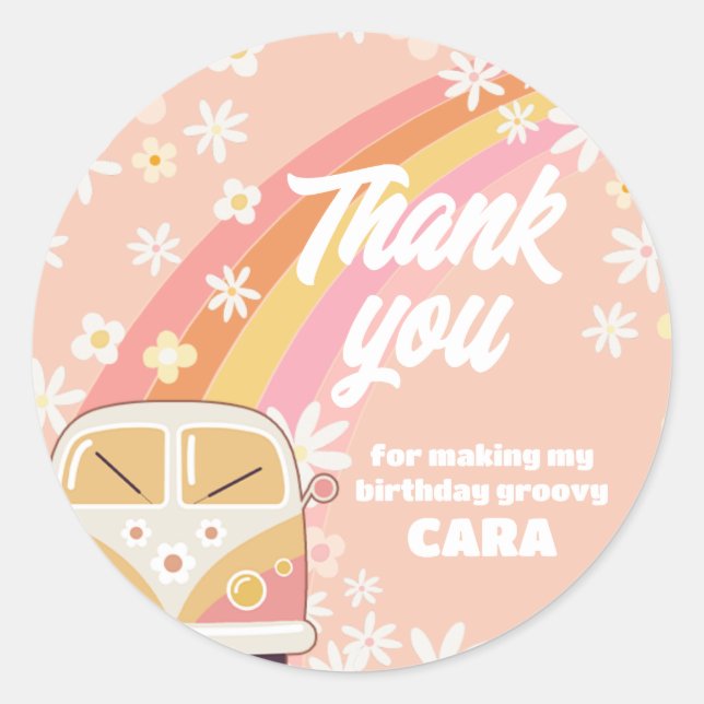 Adesivo Redondo Daisy Groovy Duas Festas de aniversário (Frente)