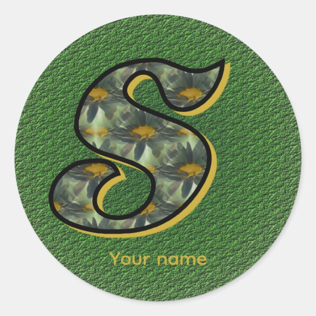 Adesivo Redondo Daisy Monogram Initial S Personalized (Frente)