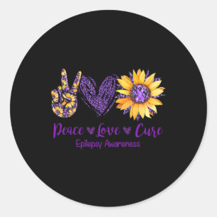 Adesivo Redondo Daisy Peace Love Cure Epilepsy Awarse Purple Ri