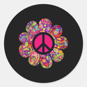 Adesivo Redondo Daisy PEACE SIGN LOVE 60s 70s Tie Dye Hippie