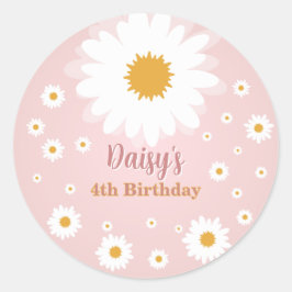 Adesivo Redondo Daisy Pink Any Age Birthday