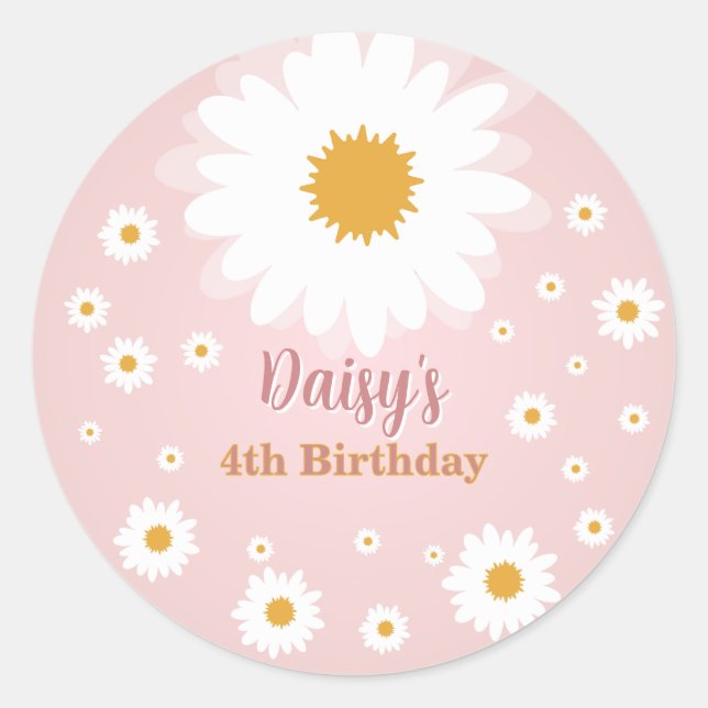Adesivo Redondo Daisy Pink Any Age Birthday  (Frente)