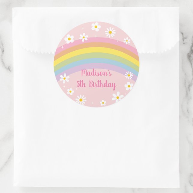 Adesivo Redondo Daisy Rainbow Retro Birthday (Bolsa)